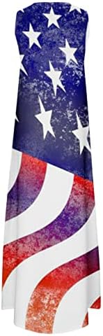 Oplxuo Bağımsızlık Günü Maxi Elbiseler Kadınlar için Cepler Casual Gevşek yaz elbisesi Vatansever ABD Bayrağı Kolsuz
