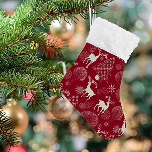 ALAZA Noel Çorap Noel ve Yeni Yıl Kırmızı Şenlikli Arka Plan Geyik Ağacı ile NightForest Kış Aile Tatil Sezonu için