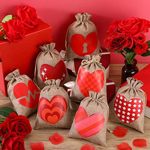 Zhengmy 120 Adet Kalp Çuval Bezi hediye çantası İpli Düğün Çuval bezi Çanta Toplu Küçük Şeker Torbalar Keten Cepler