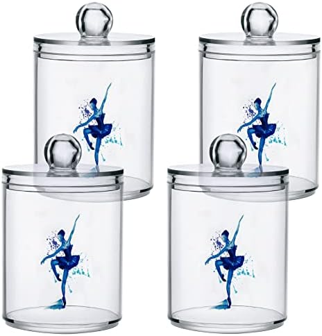 YYZZH Suluboya Balerin Dansçı Bale Mavi Boya Sıçrama 4 Paket Qtip Tutucu Dağıtıcı pamuklu çubuk Topu Yuvarlak Pedleri