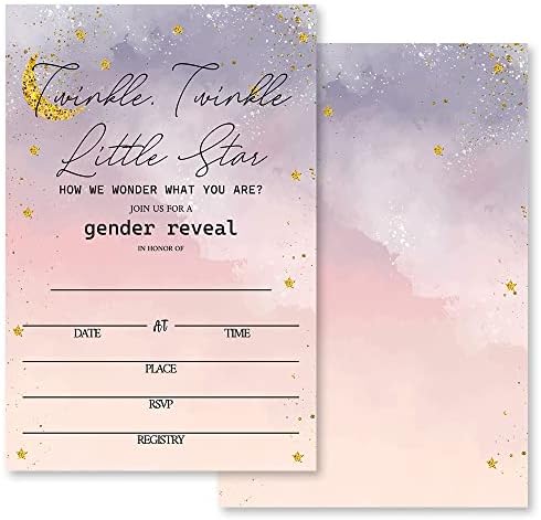 Twinkle Twinkle Little Star Cinsiyet Gösterme Davetiyesi, Ay ve Yıldız Teması Cinsiyet Gösterme Davetiyesi Kız, 20
