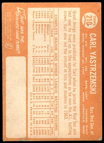 1964 Topps 210 Carl Yastrzemski Boston Red Sox (Beyzbol Kartı) GD + Red Sox