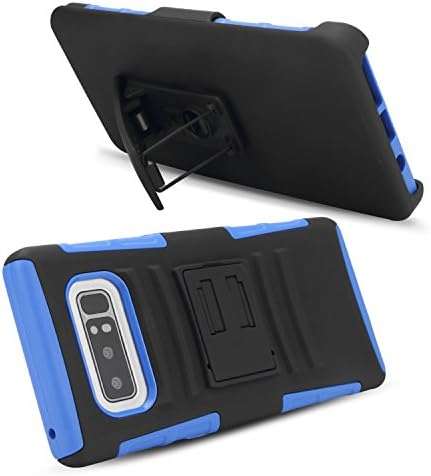 Samsung Galaxy Note 8 Kılıf, Kickstandlı Ağır Hizmet Tipi Kılıf Kemer Klipsli Hibrit Kickstand Kılıf (SCB Siyah Mavi)