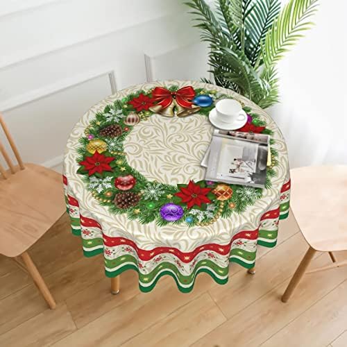Kawani Noel Yuvarlak Masa Örtüsü 60 İnç Noel Çiçek Yeşil Masa Örtüsü Noel Kış Kar Tanesi Polyester Masa Örtüsü Noel