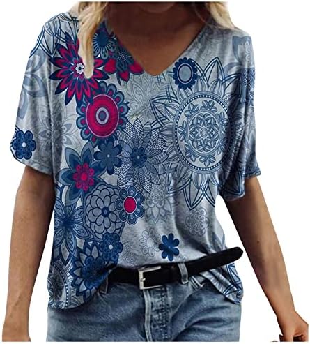 Bayan Moda T Shirt Her Yerinde Çiçek Grafik Baskı Üstleri Crewneck Kısa Kollu Bluzlar 2023 Yaz Casual Tees