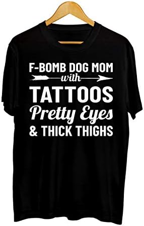 Dövmeler Güzel Gözleri ve Kalın Uyluk Gömlek Siyah ile TSHİRTAMAZİNG F-Bomba Köpek anne