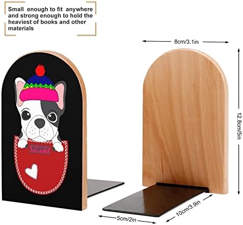 Fransız Bulldog Ahşap Kitap Ayracı Ağır Kitap Tutucular Raflar için Dekoratif Kitap Biter