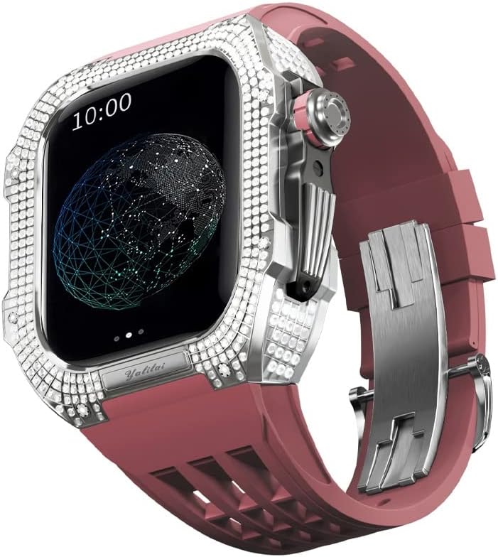 KANUZ kauçuk kayış çerçeve titanyum alaşım iwatch izle SE için/4/5/6 Apple Mod İzle Aksesuarları Yedek Paslanmaz Çelik