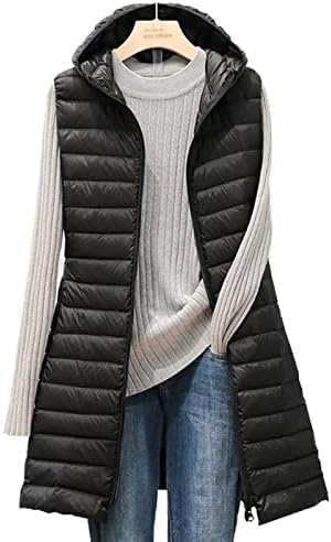 HXHYQKP Aşağı Yelek Kolsuz balon ceket Kadınlar için Uzun Kışlık Mont Yelek Kapşonlu uzun kaban Açık Fermuar Giyim