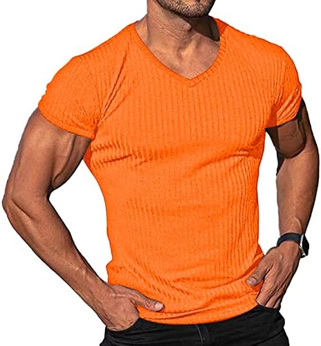 Erkek moda atletik T gömlek egzersiz kas gömlek v yaka düz renk Tee gömlek üst