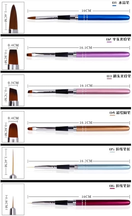 WYFDP 6 Adet Metal Manikür Fırça Seti Farklı Jel Tırnak Fırçaları Oyma Çizim Hattı Kalem (Renk: Gösterildiği Gibi,