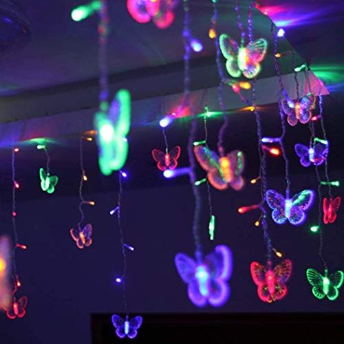 Kelebek perde ışıkları 60 LED 13.1 FT USB Powered 8 modları uzaktan pencere perde ışıkları ile 12 kelebekler su geçirmez