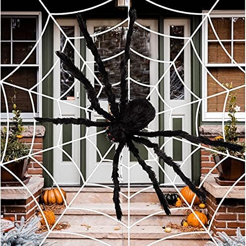 HAOYUNTE Cadılar Bayramı Dev Örümcek Web Süslemeleri 142” Dev Örümcek Web ile 60 Gerçekçi Sahte Tüylü Örümcek Cadılar