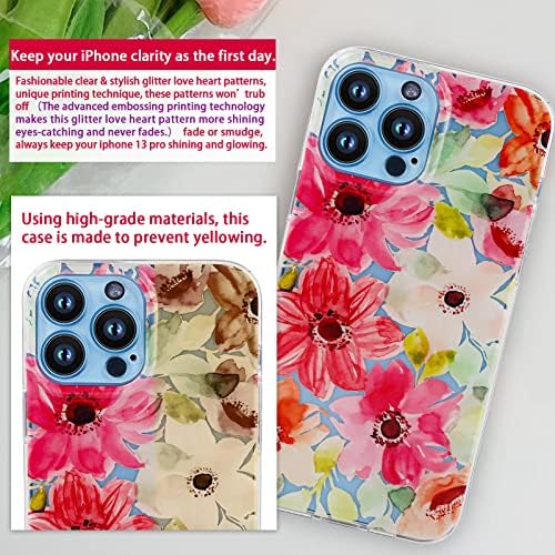 DASIGJID iPhone için kılıf 13 Pro Max Kamera Lens Koruyucu Çiçek Darbeye Dayanıklı Slim Fit TPU Şeffaf Telefon Kapak