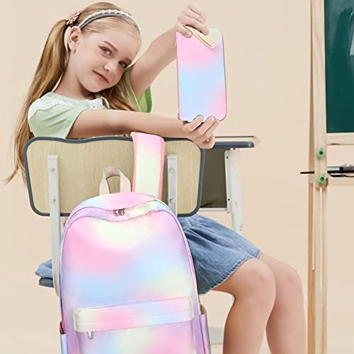 Bluboon okul sırt çantası Gençler Kızlar Okul Çantalarını Seti Çocuklar okul çantası yemek kabı ve kalem çantası (Rainbow1)