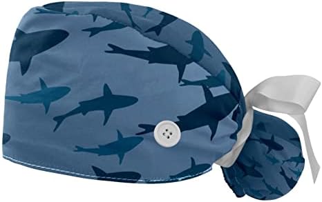 2 adet çalışma Kapağı Düğme ile kurdele Geri Köpekbalığı Sürüsü Siluet At Kuyruğu Kılıfı Şapkalar Kadınlar için