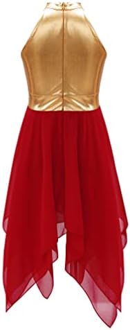 winying Çocuk Kız Metalik Renk Blok Övgü Lirik Dans Elbise Kolsuz Tül Katmanlı Liturjik Ibadet Kostüm