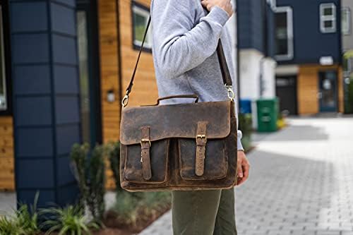 KomalC 16 İnç Deri evrak çantası Dizüstü postacı çantası Erkekler ve Kadınlar için En İyi Ofis Okul Koleji Satchel