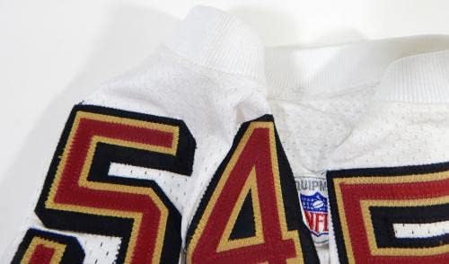 2002 San Francisco 49ers Quincy Stewart 54 Oyun Verilmiş Beyaz Forma 46 DP29231-İmzasız NFL Oyunu Kullanılmış Formalar