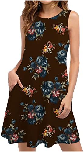 Kadın Elbise Yaz 2023 Plaj Tankı Elbise Çiçek T-Shirt Sundress Casual Cepler Boho Elbise