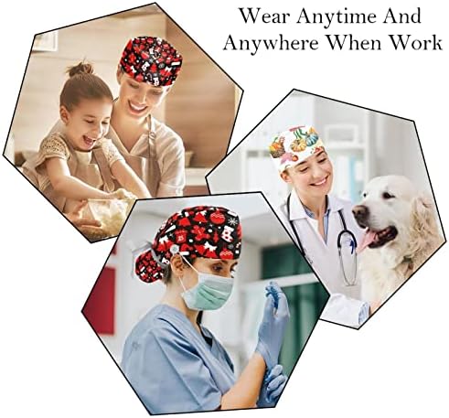 Çalışma Şapka Düğmeleri ve Kurdele Bağları Kadınlar için 2 Paket, Noel Penguen Ayarlanabilir Unisex Cerrahi Fırçalama