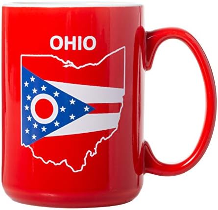 Eyalet Haritasında Ohio Eyalet Bayrağı-15oz Deluxe Çift Taraflı Kahve Çay Bardağı