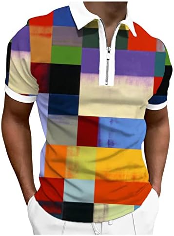 HDDK Fermuar Polo golf gömlekleri Mens için Yaz Kısa Kollu Geometrik Baskı Komik Grafik Rahat Tenis Üst Gömlek İş