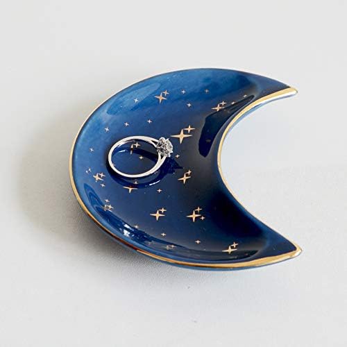 BIHOIB Küçük Ay Takı Çanak Tepsi, Dekoratif Seramik Biblo Çanak, Modern Accent Tepsi için Vanity, Mavi