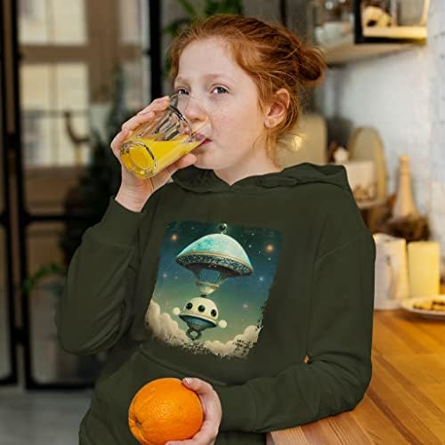 Galaxy UFO Çocuk Sünger Polar Kapüşonlu Sweatshirt-Bilimkurgu Çocuk Kapüşonlu Sweatshirt-Çocuklar için Uzay Gemisi