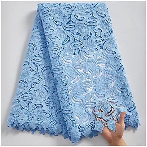 Uongfi Mavi Gipür Dantel Kumaş İşlemeli Yumuşak Suda Çözünür İp Dantel Kumaş Elbise Dantel (Renk: 24132)