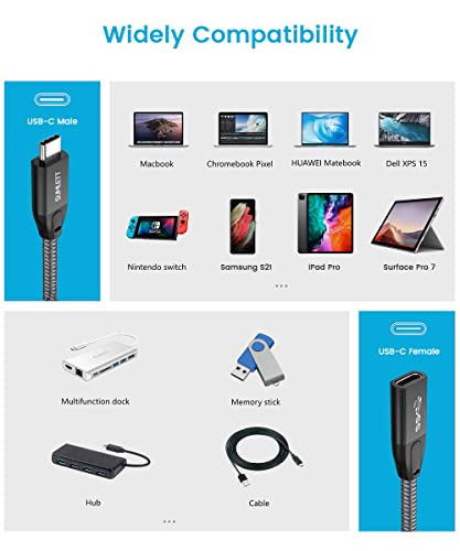 SUMLETT USB C Uzatma Kablosu, (2ft/0.6 M) USB 3.1 Gen 2 Tip C Erkek Dişi Uzatma Kablosu,MacBook Pro/Air,iPad Pro 2018/2020,