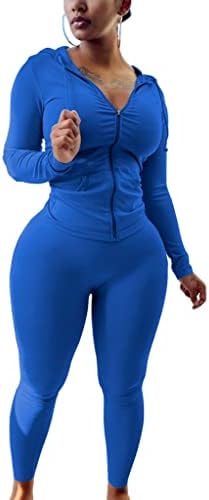 PINSV Kadın İki Parçalı Kıyafetler Egzersiz Setleri Bodycon Eşofman uzun Kollu fermuarlı kapüşonlu kıyafet Ceket Jogger