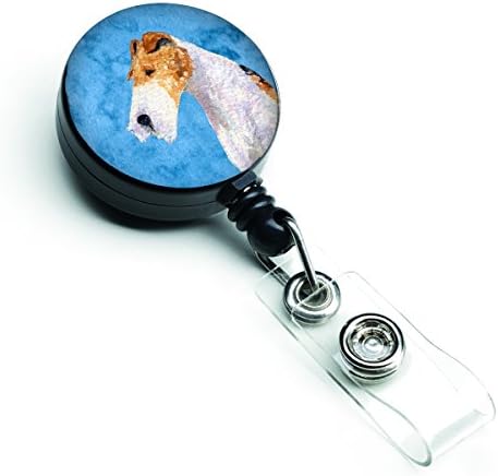 Caroline's Treasures SS4754-BU-BR Mavi Tel Fox Terrier Geri Çekilebilir Rozet Makarası, Klipsli Hemşireler için Kimlik