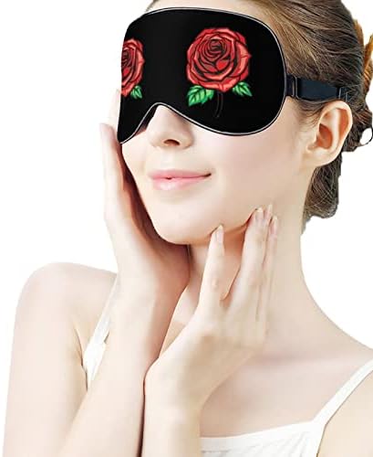 Vintage Kırmızı Gül Baskılı Uyku Göz Maskesi Yumuşak Körü Körüne Göz Kapağı Ayarlanabilir Kayış ile Gece Siperliği