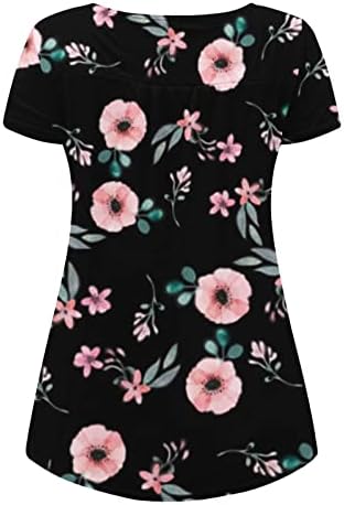 Bayan Sevimli Tunik Üstleri Gizlemek Göbek Gömlek Kısa Kollu Yaz Çiçek Henley Bluzlar Tayt ile Giymek