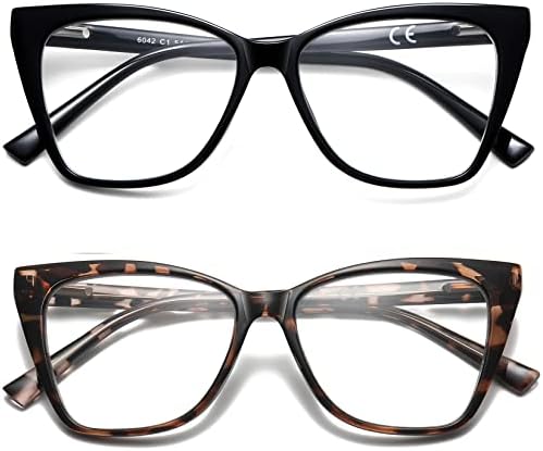 LKEYE Büyük Boy okuma gözlüğü Kadın Kedi Gözü Okuyucular + Bifokal okuma gözlüğü Kadın Kedi Gözü Mavi ışık Bilgisayar