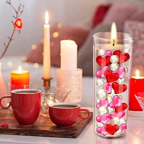 Jutom 10150 Adet Sevgililer Günü Vazo Dolgu Seti Vazolar için Kırmızı Pembe Akrilik Kalp Beyaz İnciler Sevgililer