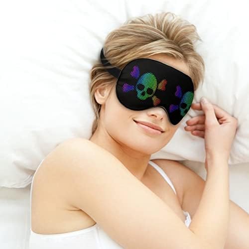 Parlak Piksel Kafatası Crossbones Simgesi Göz Maskesi Uyku Karartma Gece Körü Körüne Ayarlanabilir Kayış ile Erkekler