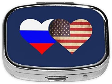Rus Bayrağı ve Amerikan Bayrağı Kare Mini Hap Kutusu Seyahat Tıp Bölmeleri Organizatör Taşınabilir Metal Hap Durumda