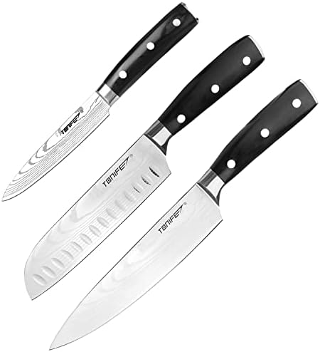TONIFE Mutfak Bıçağı Seti, Yüksek Karbonlu Paslanmaz Çelik mutfak bıçağı, Şef bıçağı + Santoku Bıçak + Küçük Bıçak