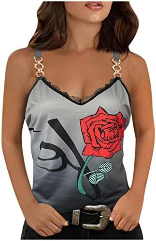Kadınlar için seksi V Boyun Tankı Üstleri - Yaz Slim Fit Dantel Trim T Shirt Kolsuz Egzersiz Atletik Çiçek Bluzlar