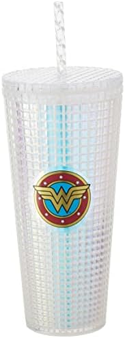 Spoontiques - Elmas Bardak - Dokulu pipetli bardak - Çift Cidarlı Yalıtımlı ve BPA İçermez - 20 oz - Wonder Woman