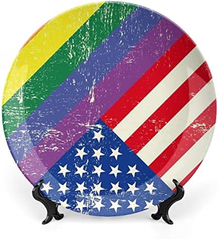 Amerikan Bayrağı ile karışık Eşcinsel Bayrağı Kemik Çini Dekoratif Tabak Yuvarlak Seramik Tabaklar Zanaat Ev Ofis