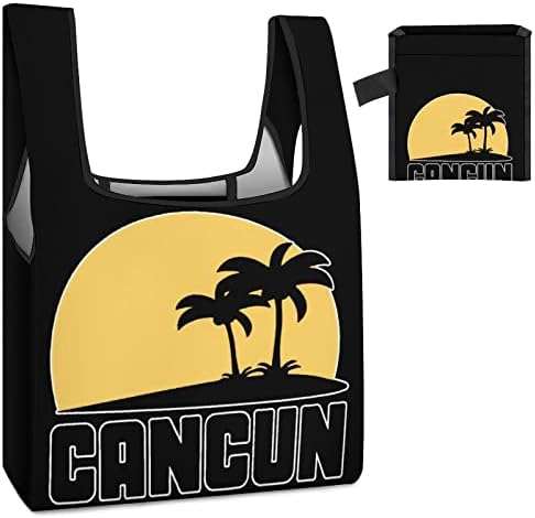 Cancun Meksika Günbatımı Palmiye Ağaçları Katlanabilir Alışveriş Çantaları Yeniden Kullanılabilir alışveriş çantası