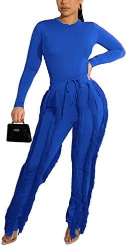 Kadınlar 2 Parça Kıyafetler Püskül Saçak Uzun Kollu pantolon seti Yüksek Belli Eşofman Clubwears Seti