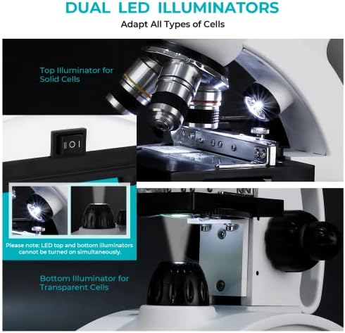 Tuword Bileşik binoküler mikroskop 40-1000X, çift LED aydınlatma ve yetişkinler ve öğrenciler için iki katmanlı mekanik