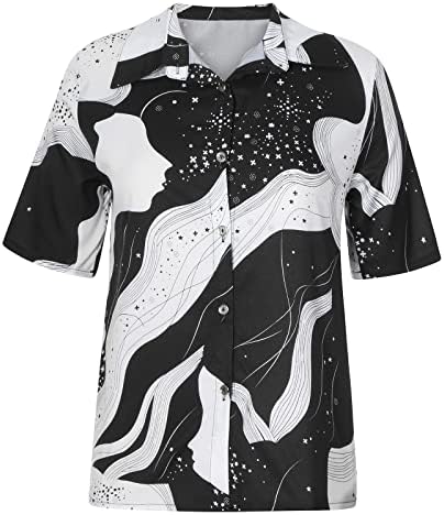 Bayanlar Kısa Kollu Gömlek Soyut sanat Baskı Üst Tişörtleri V Boyun Kaplumbağa Boyun Spandex Salonu Polka Dot Gömlek