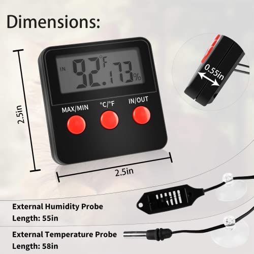 Basit Deluxe Dijital Termometre ve nem ölçer Uzaktan Probları Brooder Sürüngenler Teraryum, 4 Paket, Siyah