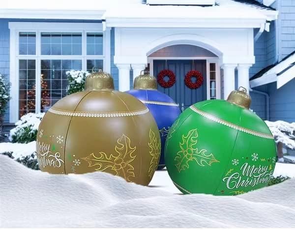 Noel Şişme Top Yılbaşı Ağacı Süsleme Topu Açık Noel Günü Hediyesi, Yeşil