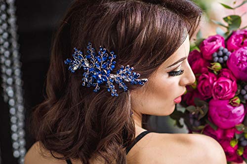 BERYUAN Kadınlar Kraliyet Safir Opal Saç Tarak Gelin Mavi Kristal Çiçek Düğün Saç Aksesuarı Hediye Onun için Parti